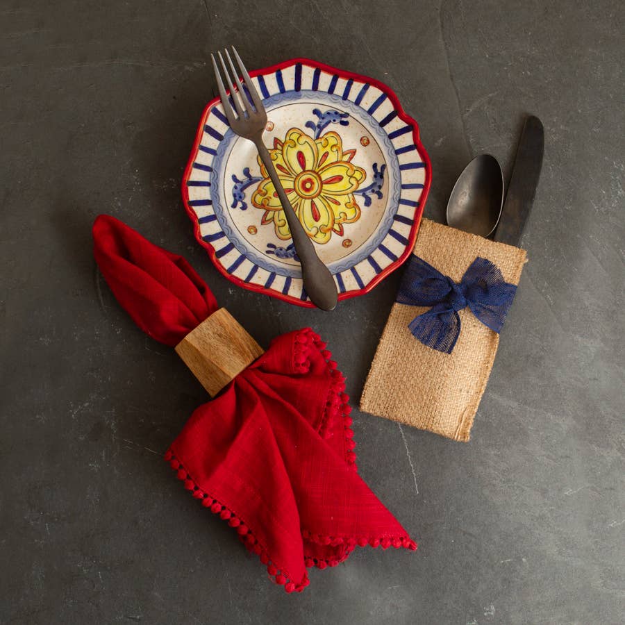 Cutlery Couture - Wholesale Dinner & Cloth Napkin - Cotton Lace Trimmed Cloth Napkin - Red - Set of 42