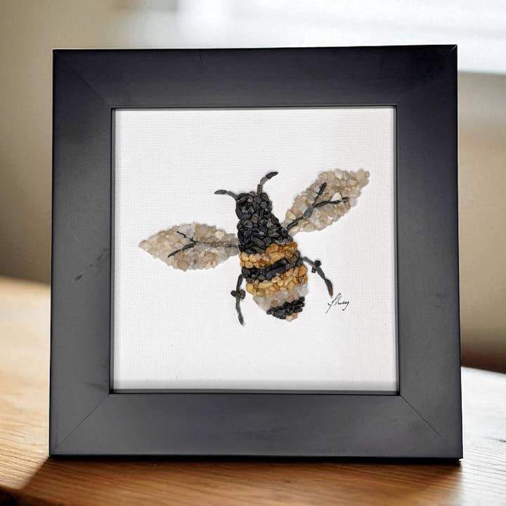 Bee Mini Mosaic Pebble Art (4x4 Original) for wholesale by Coastal art co.