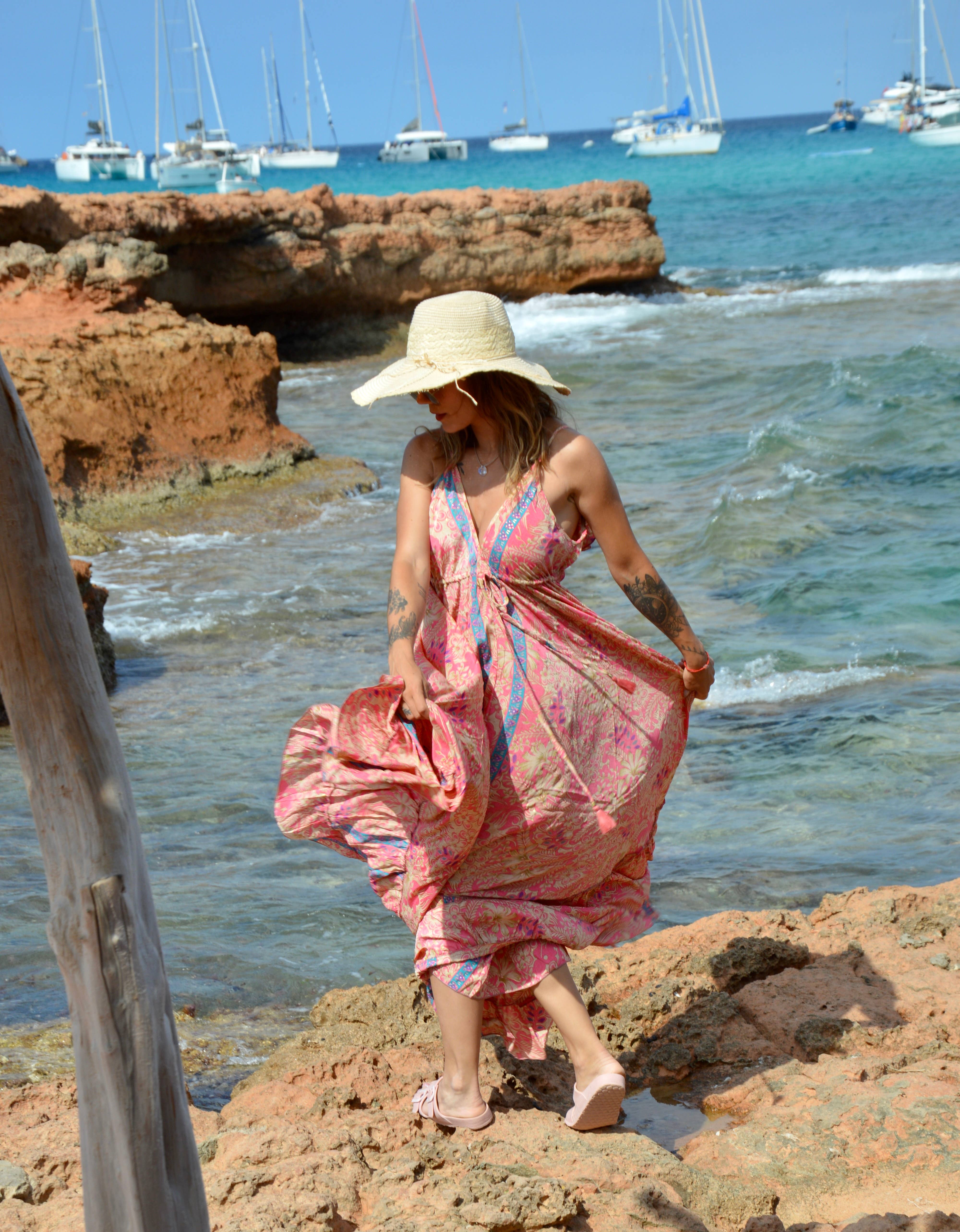 Arena Formentera - Wholesale Dress - Women's - Long dress with bolados on the back bohemian style3