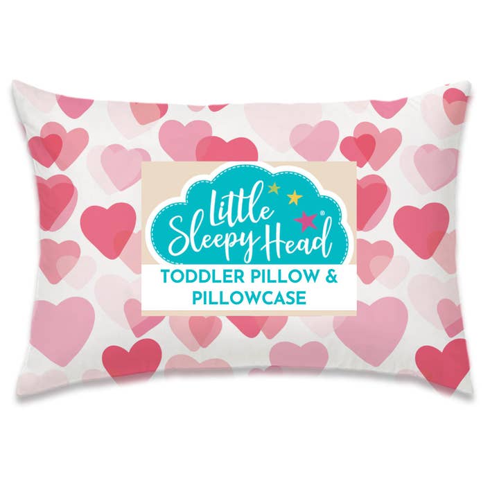Toddler Pillow + Pillowcase Set - Hearts Pink - 13"x18" for wholesale by Little Sleepy Head