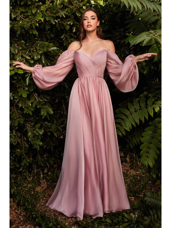 Ladivine by Cinderella Divine - Wholesale Gown - Women's - Long Sleeve Iridescent Chiffon A-line dress