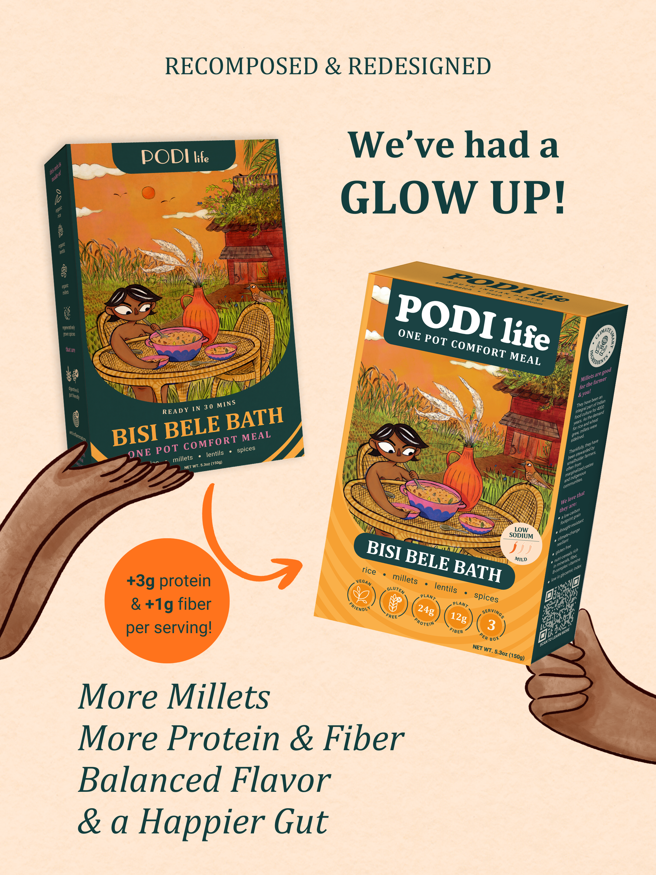 PODI life - South Indian Pantry - Wholesale Shelf Stable Prepared Meal - Bisi Bele Bath: 3 One Pot Meals/box5