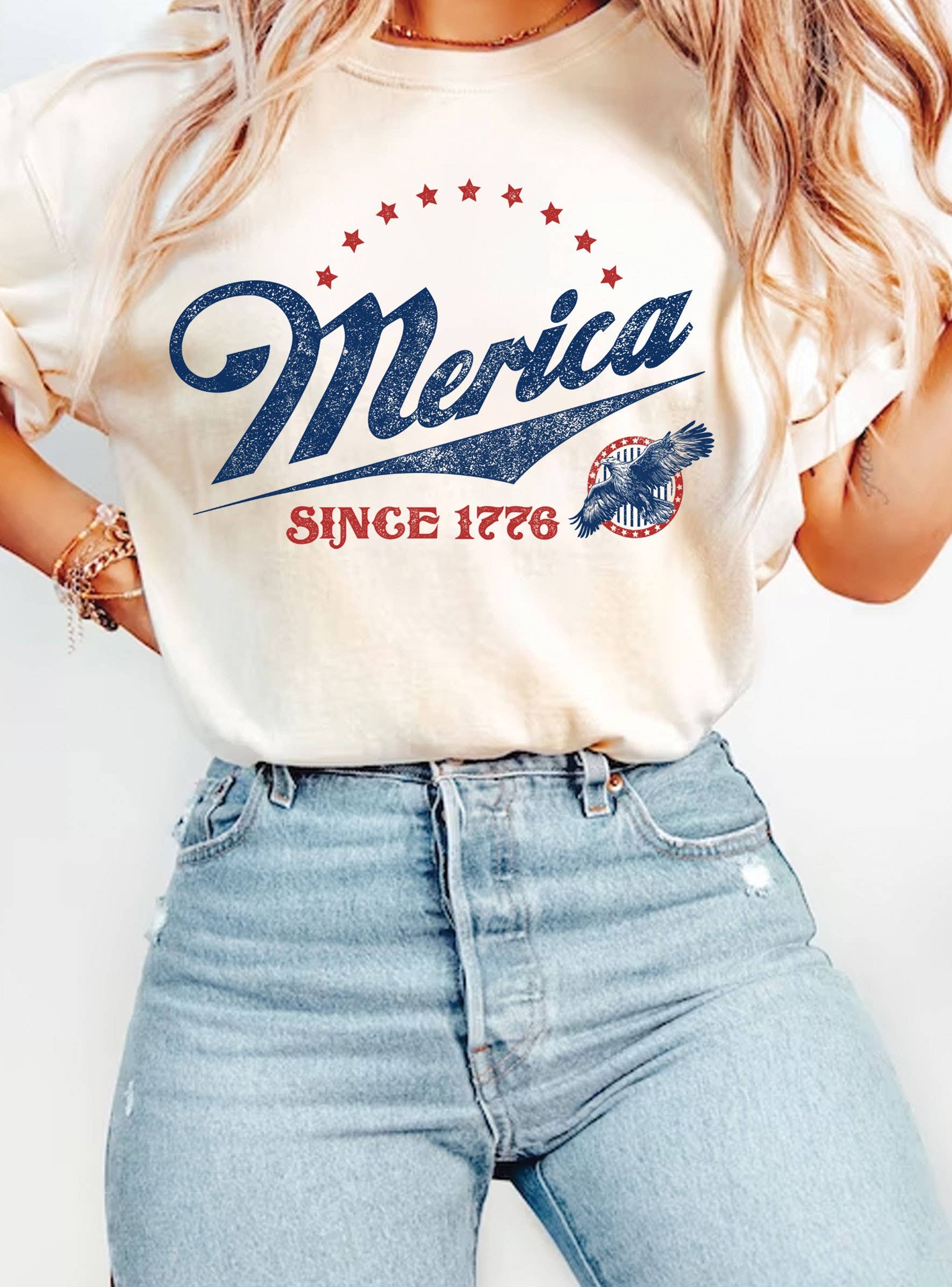 Rustee Clothing - Wholesale Screen Printed T-Shirt - Women's - MERICA SINCE 1776 EAGLE GRAPHIC TSHIRTS6