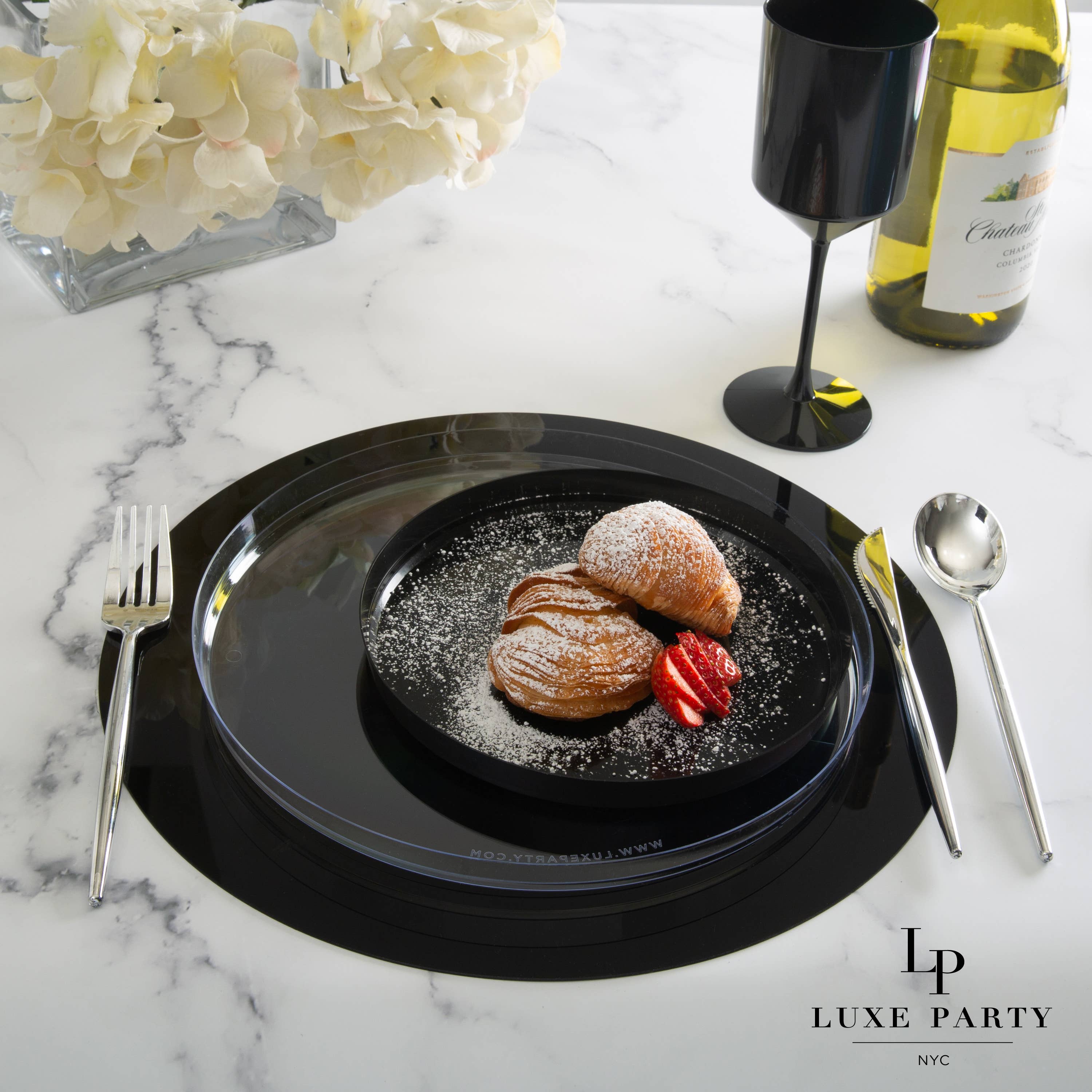 Luxe Party - Venta al por mayor Bajoplato - Placa cargadora con espejo negra redonda y liviana de 13 pulgadas | 1 carga1