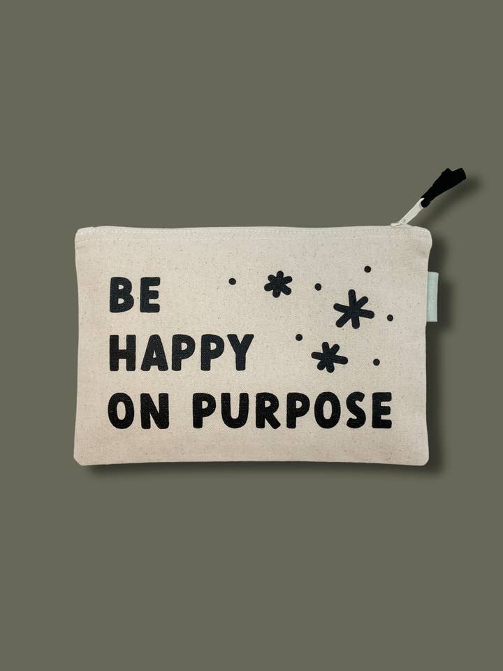 Happy on Purpose Large Canvas Zipper Pouch for wholesale by Smiles + Heart
