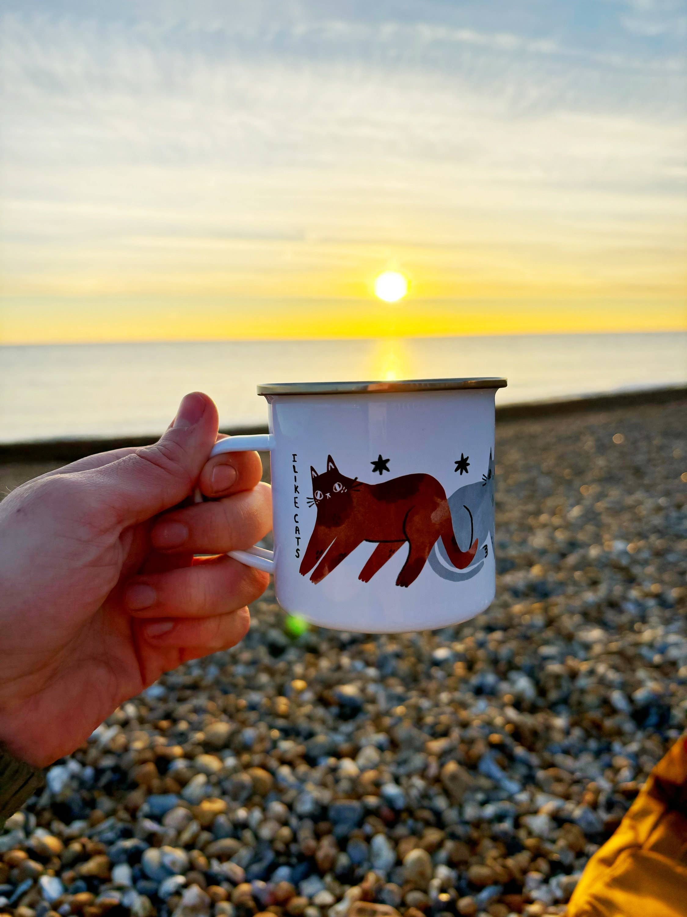 I LIKE CATS - Wholesale Coffee Mug - Illustrated Cat Enamel Camping Mug7