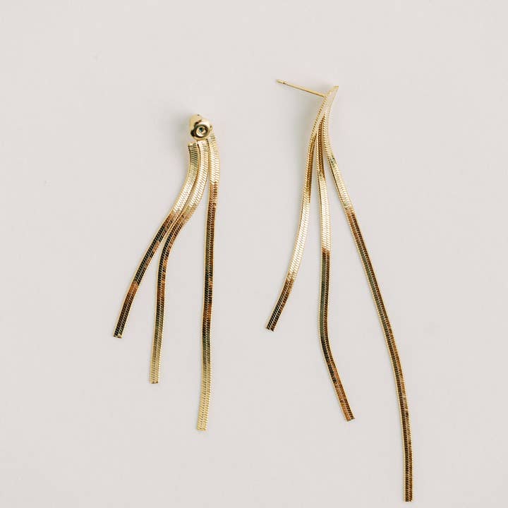St Armands Designs of Sarasota - Wholesale Dangle earrings - Skinny Gold Cascading Tassel Minimalist Statement Earrings6