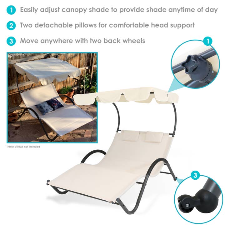 Sunnydaze Decor - Wholesale Chaise Lounge - Double Chaise Lounge with Canopy and Pillows - Beige