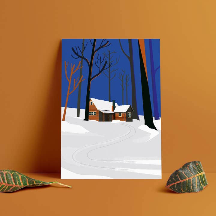 Margret Aurin - Vendita all'ingrosso Cartoline - Cartolina CASA DELLA NEVE, illustrazione invernale, casa nel bosco con4