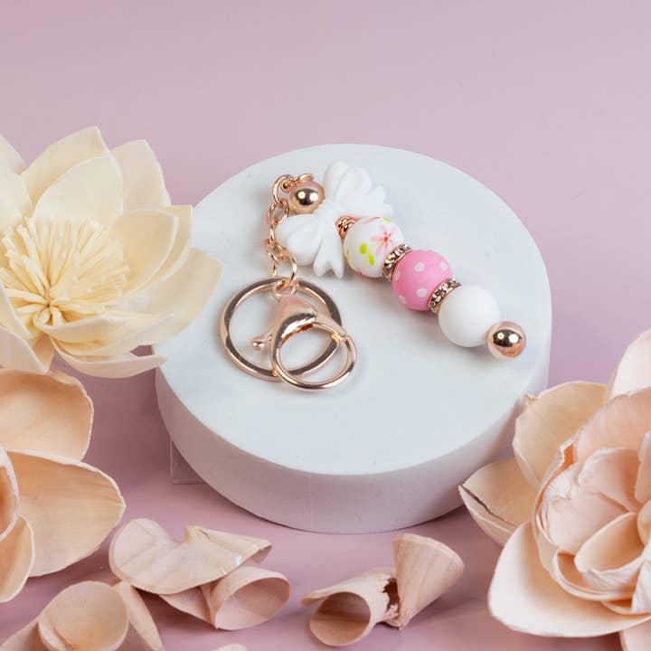 Keychain - Diamanté White Bow for wholesale by Print Me Pretty