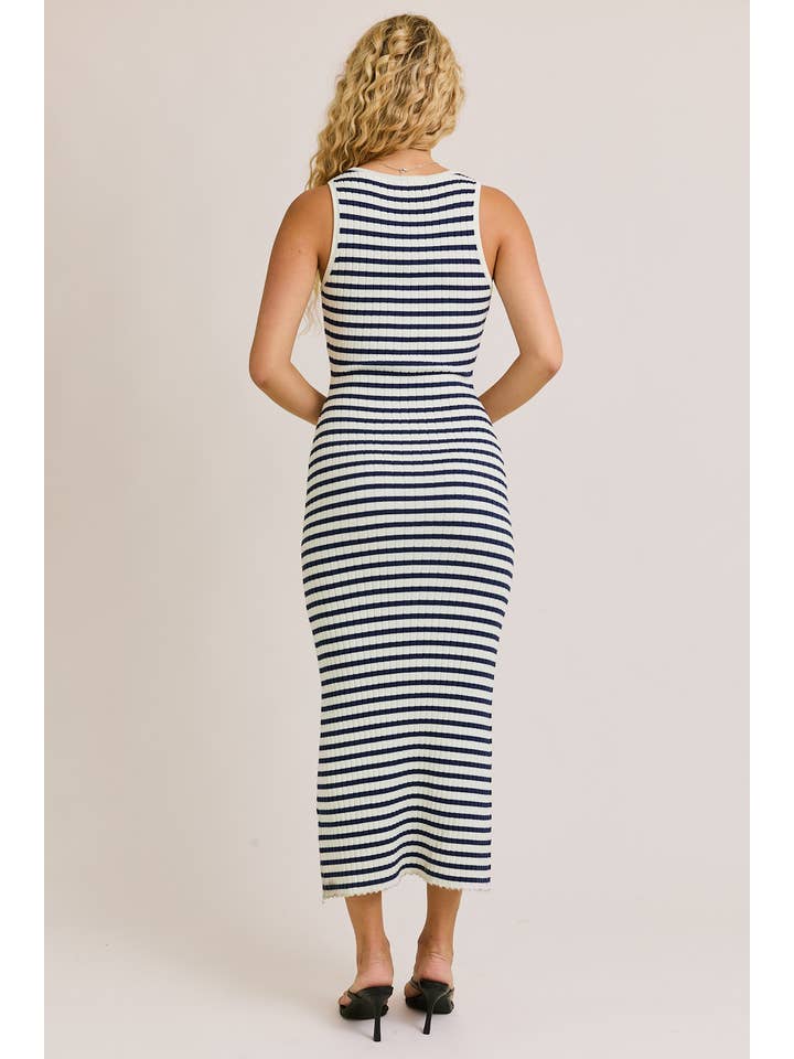 LE LIS - Wholesale Dress - Women's - SLEEVELESS ROUND NECK STRIPED RIB SWEATER DRESS2