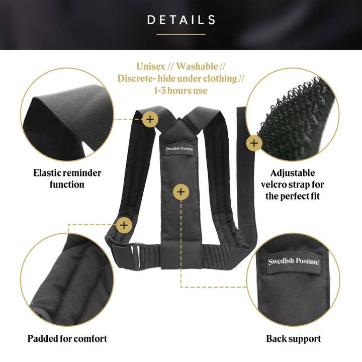 XTKare LLC - Wholesale Fitness Equipment - Swedish Posture Flexi Shoulder Muscles Support - Comfortable Adjustable Shoulder Brace Posture Corrector for Men & Women - Black L-XL1