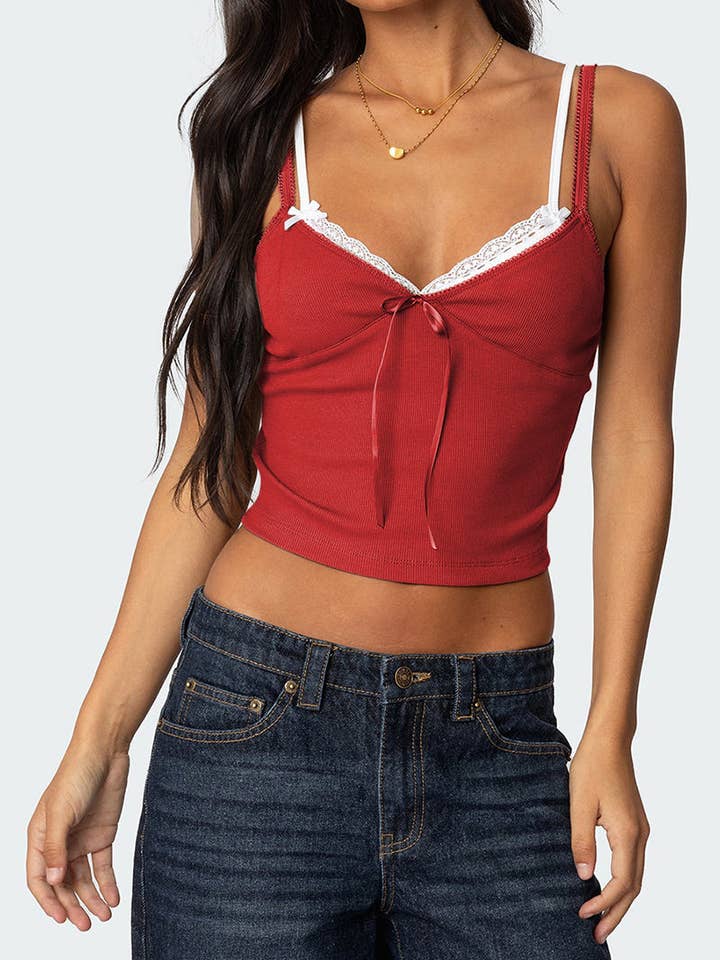 Mccolin - Wholesale Camisole - Women's - Lace-Trim Bow Accent Camisole