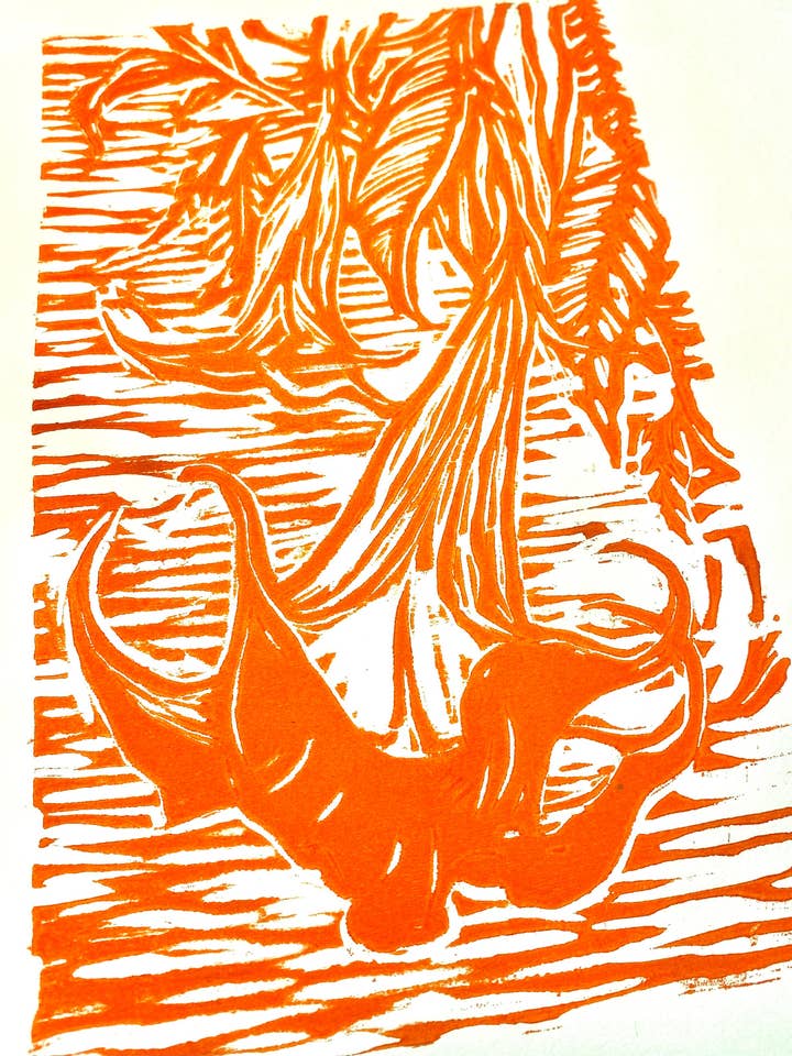 Trompete de Anjo - Relevo 11x14” Puxado à mão em Abóbora (quente por atacado de Chris Granillo Art