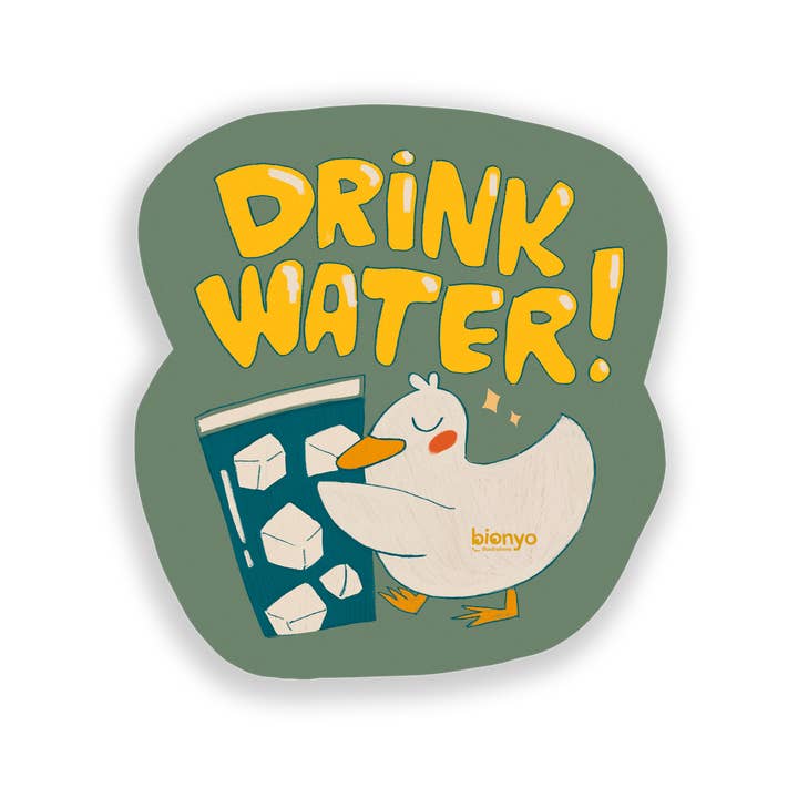 Buvez de l'eau Restez hydraté Autocollant en vinyle mat Canard pour la vente par Bionyo Illustrations