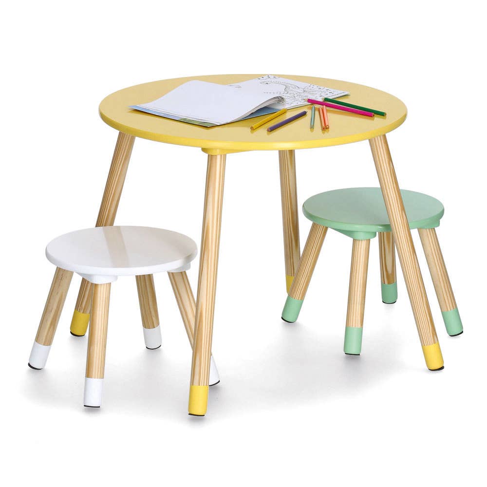 White Turquoise Yellow Children's seating set, 3-piece, MDF/pine for wholesale on Faire3