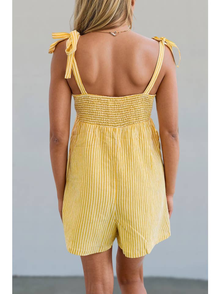 As shown Shoulder Tie Smock Back Wide Leg Romper | S-XL for wholesale on Faire