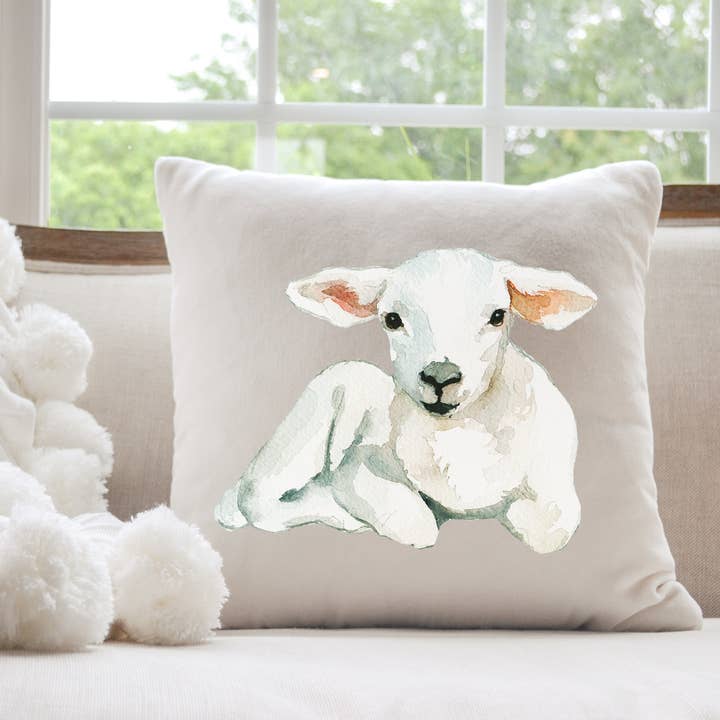 Lamb, Sheep, Modern Farmhouse Throw Pillow for wholesale by Moss Rose Designs