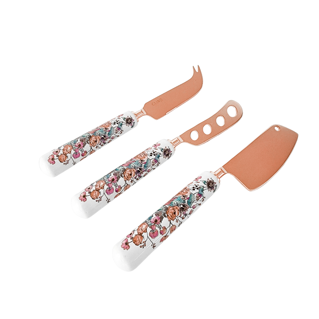 CLINQ - Wholesale Cheese Spreader - Floral 3 Piece Cheese Knife Set0