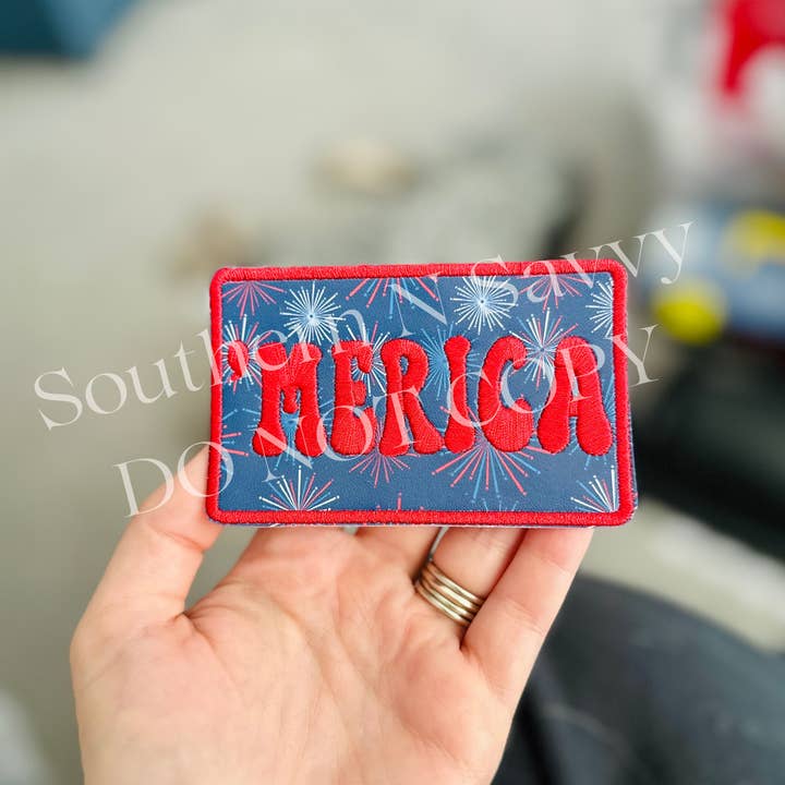 Southern N Savvy - Wholesale Patch - Merica Firework 4th of July Patriotic Jumbo 4in iron on Patch