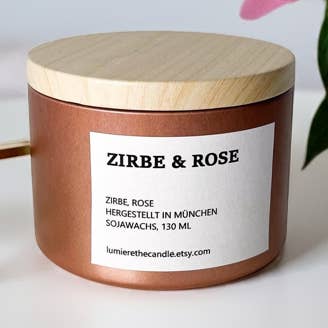lumierethecandle - Wholesale Jar/Filled Candle - ZIRBE-ROSE - Scented candle with wooden wick (130 ml)0