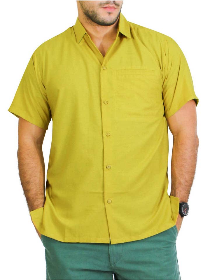 Mustard Rayon Blend Casual Shirt met één zak voor heren voor wholesale door Happy Bay / La Leela