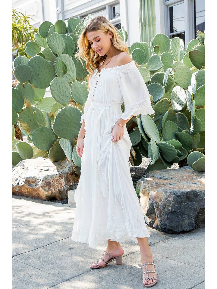Bluivy - Vendita all'ingrosso Vestito - Donna - MAXI ABITO BOHO CON SPALLE SCOPERTE