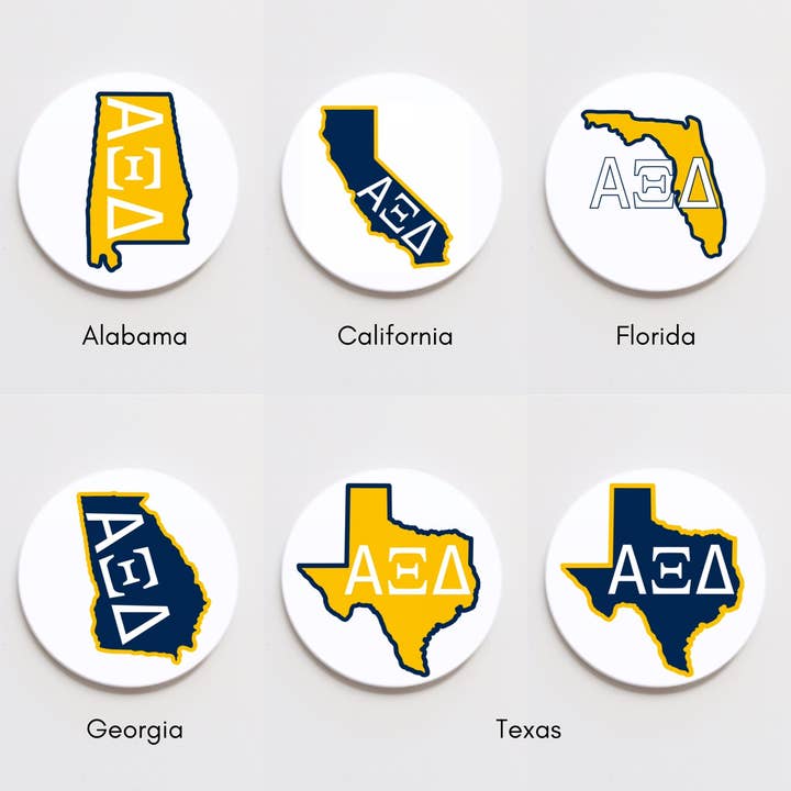 Alpha Xi Delta State Button for wholesale by Good Vibez Collegiate