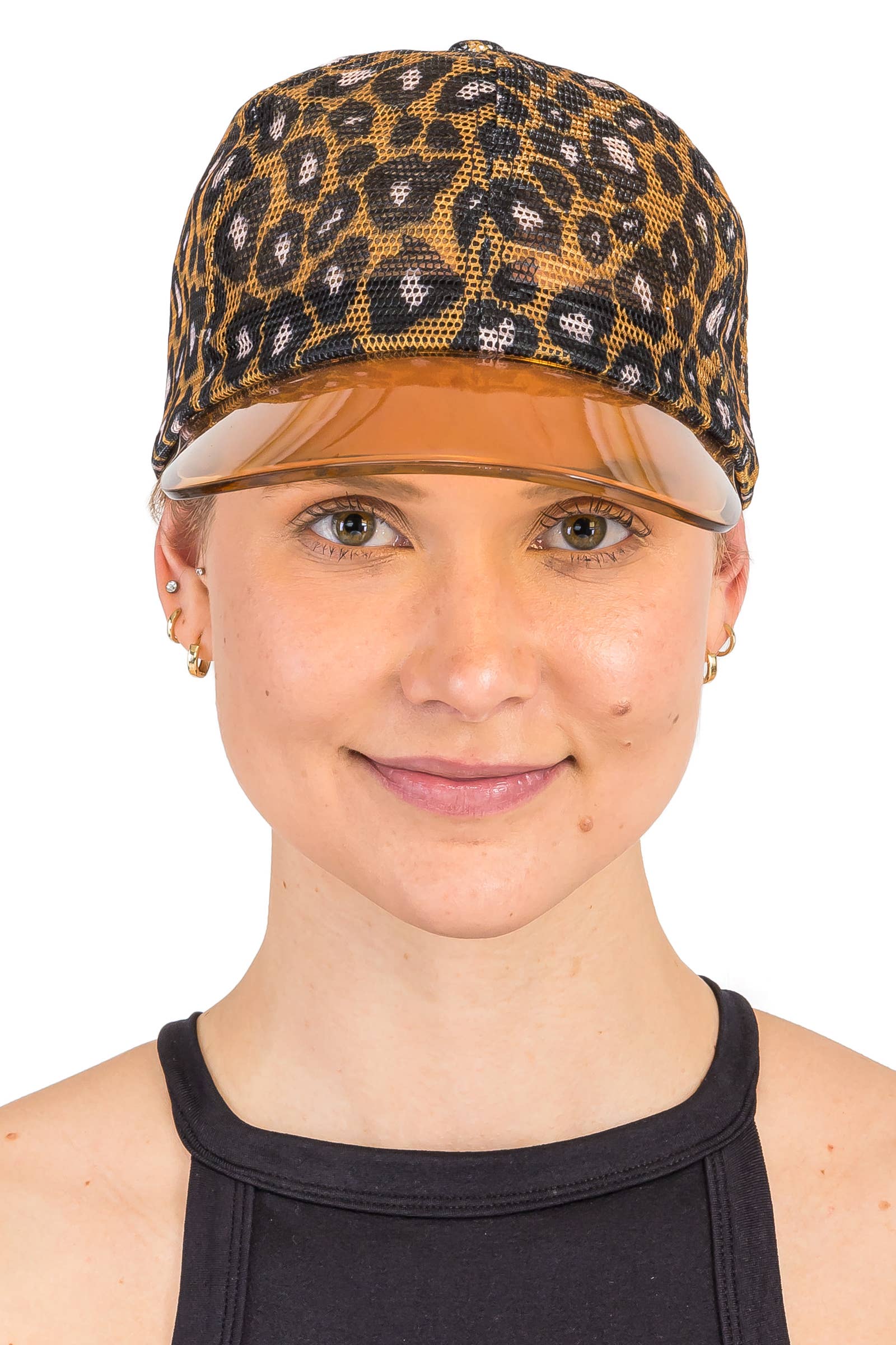 Cap Zone - Wholesale Trucker Hat - Women's - Leopard Full Mesh Clear Brim Trucker Hat2