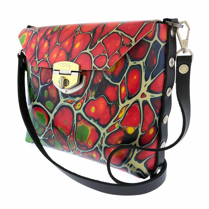 Lava and Algae Tall Leather Crossbody Clutch for wholesale by Jon Wye