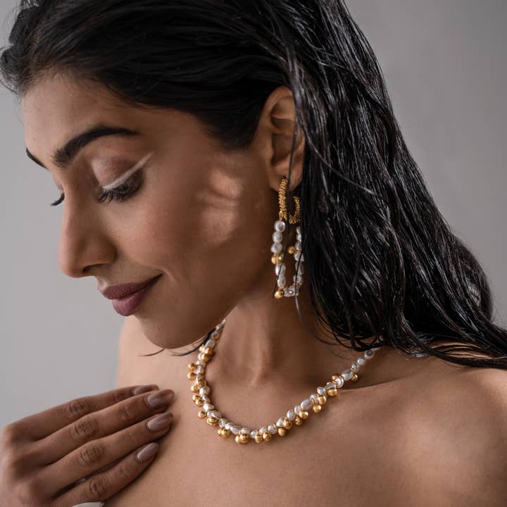 Freshwater Pearl Gold Jewelry Set Bridal Necklace & Earrings for wholesale by DIORA