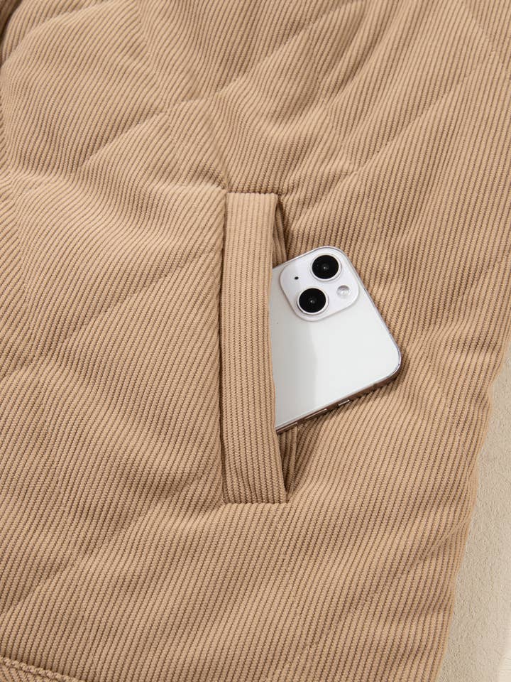 Camel Elizabeth Cord Snap Vest Plus Jacket for wholesale on Faire3