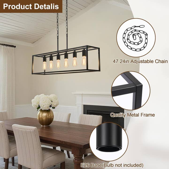 ShipItFurniture - Wholesale Chandelier/Hanging Light - Six Light Black Linear Chandelier With Adjustable Height3