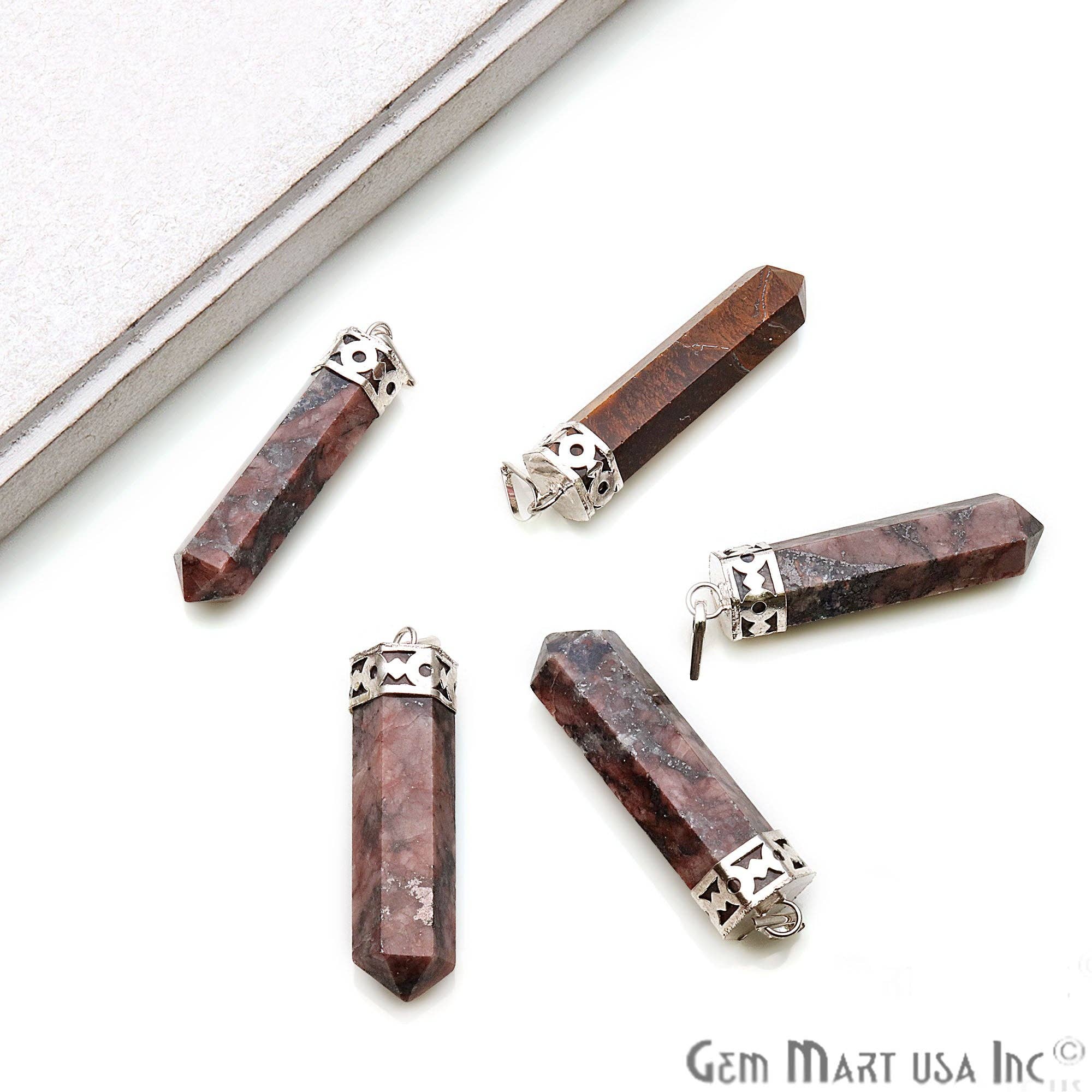GemMartUSA – wholesale Pendant/charm necklace – DIY Healing Gemstone Silver Pencil Point Ornate Pendant 1pc17