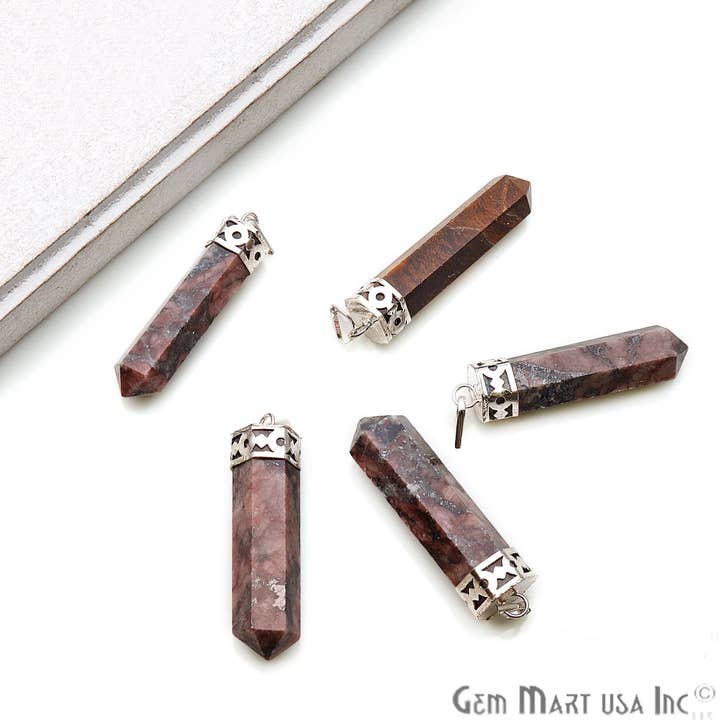 GemMartUSA – wholesale Pendant/charm necklace – DIY Healing Gemstone Silver Pencil Point Ornate Pendant 1pc17