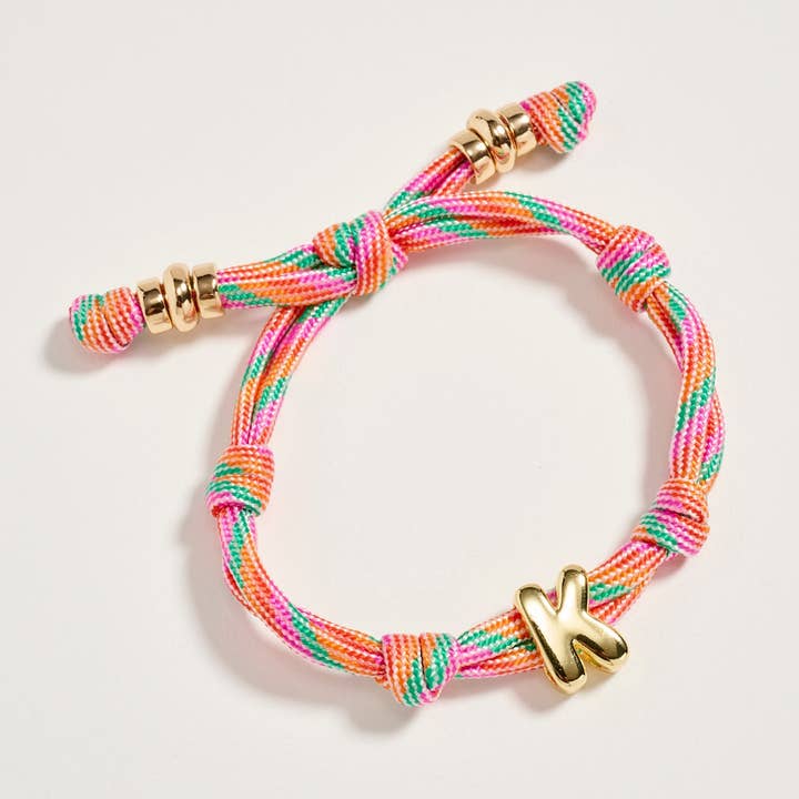 Premium Multicolor Rope Initial Bracelet with Gold Letter Charm – Adjustable Luxury Cord Monogram Bracelet for wholesale by Frem