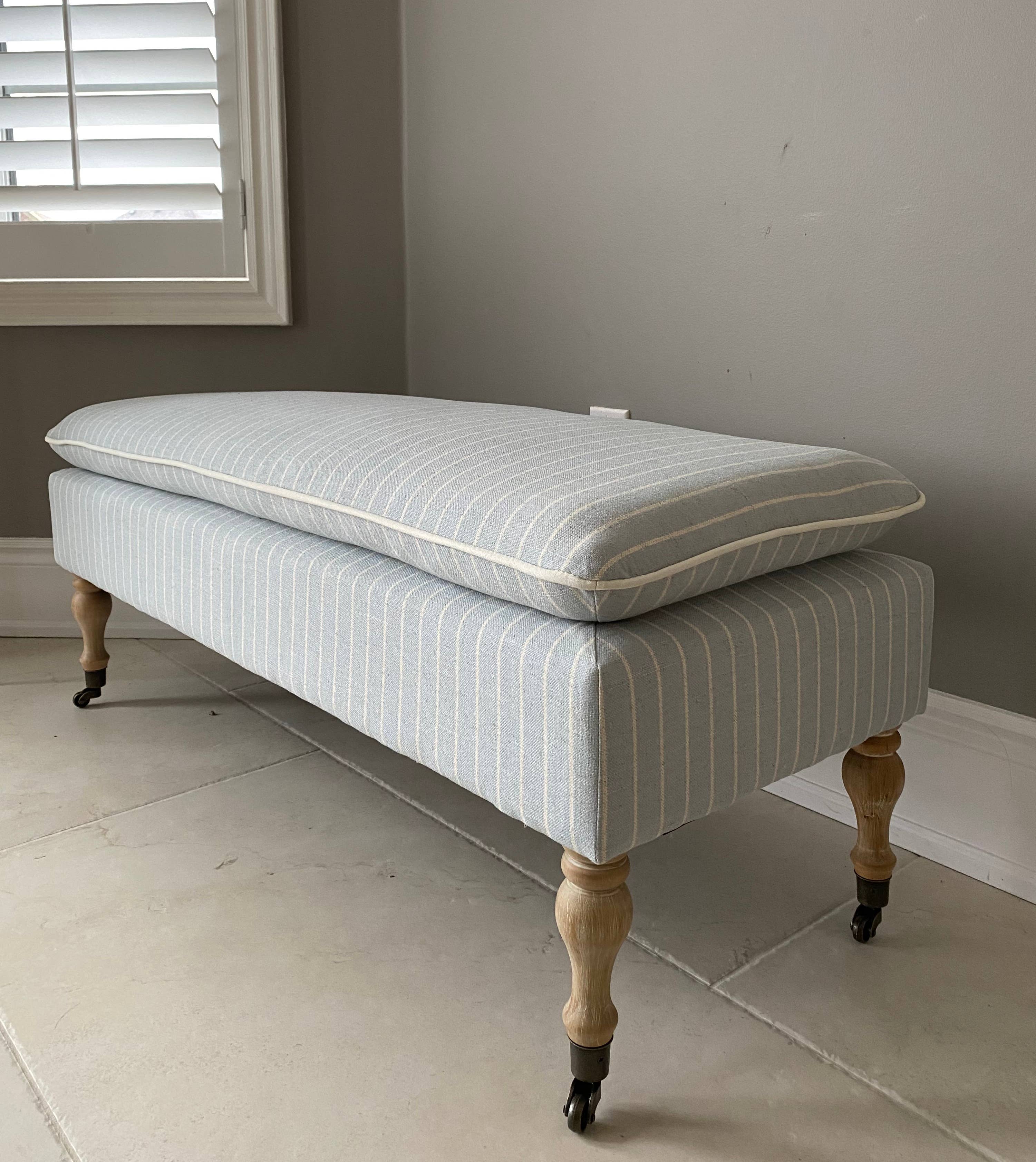 Seat4uhome - Wholesale Bench - Linen Ticking Upholstered Pillowtop 48" Rossini Bench-Azure 1