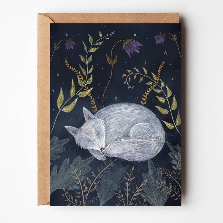 Sleepy Wolf: Cosy Friendship Card for wholesale by Helen Drake Illustration