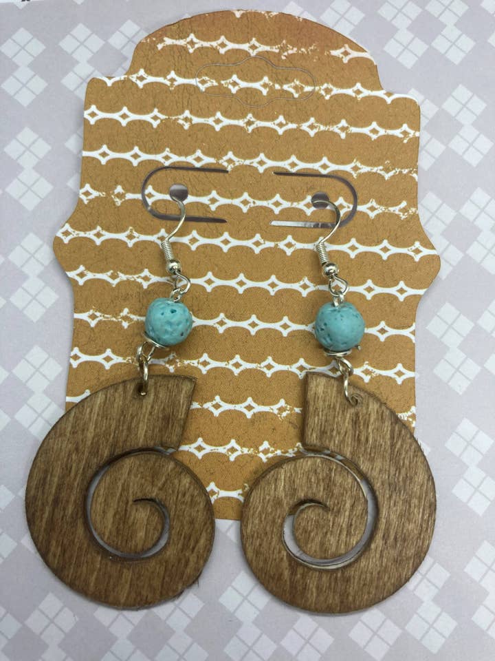 Wood Shells with Earoma Stone, Essential Oil Earrings for wholesale by Mr. Mediocrates