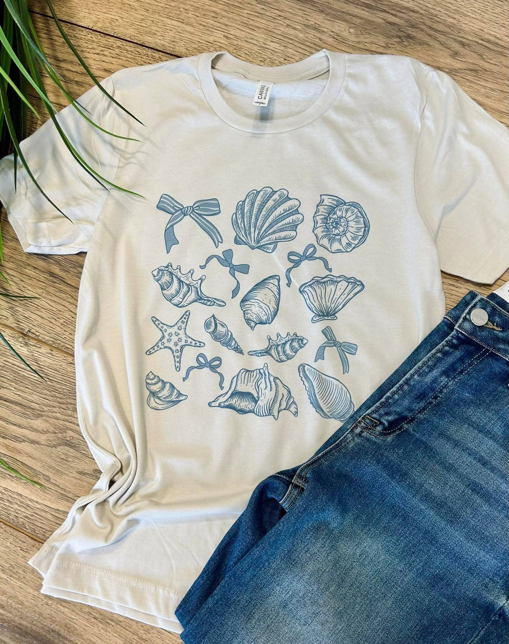 Willow Poppy - Wholesale Screen Printed T-Shirt - Women's - Coquette Seashell Graphic Tee/Crew