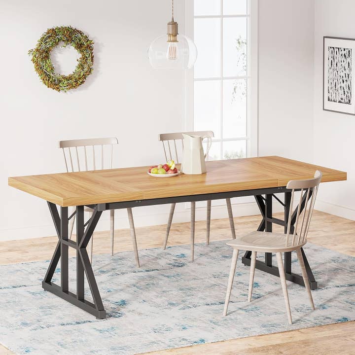 Farmhouse Dining Table 70.8 Inch Wood With Metal Legs for wholesale by ShipItFurniture