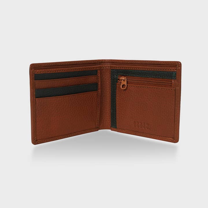 Acorn and Hide – wholesale Wallet - Men’s – Pebblegrain Leather BiFold Wallet - Tan / Green1