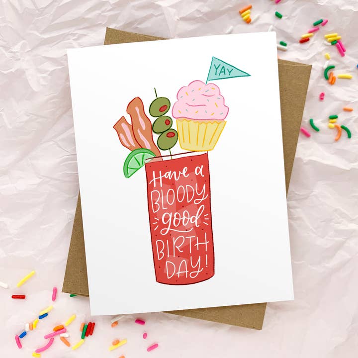 Biglietto di auguri: Birthday Bloody Mary, Gender Neutral, Brunch per la vendita all'ingrosso da parte di Happy Tines Design Co.