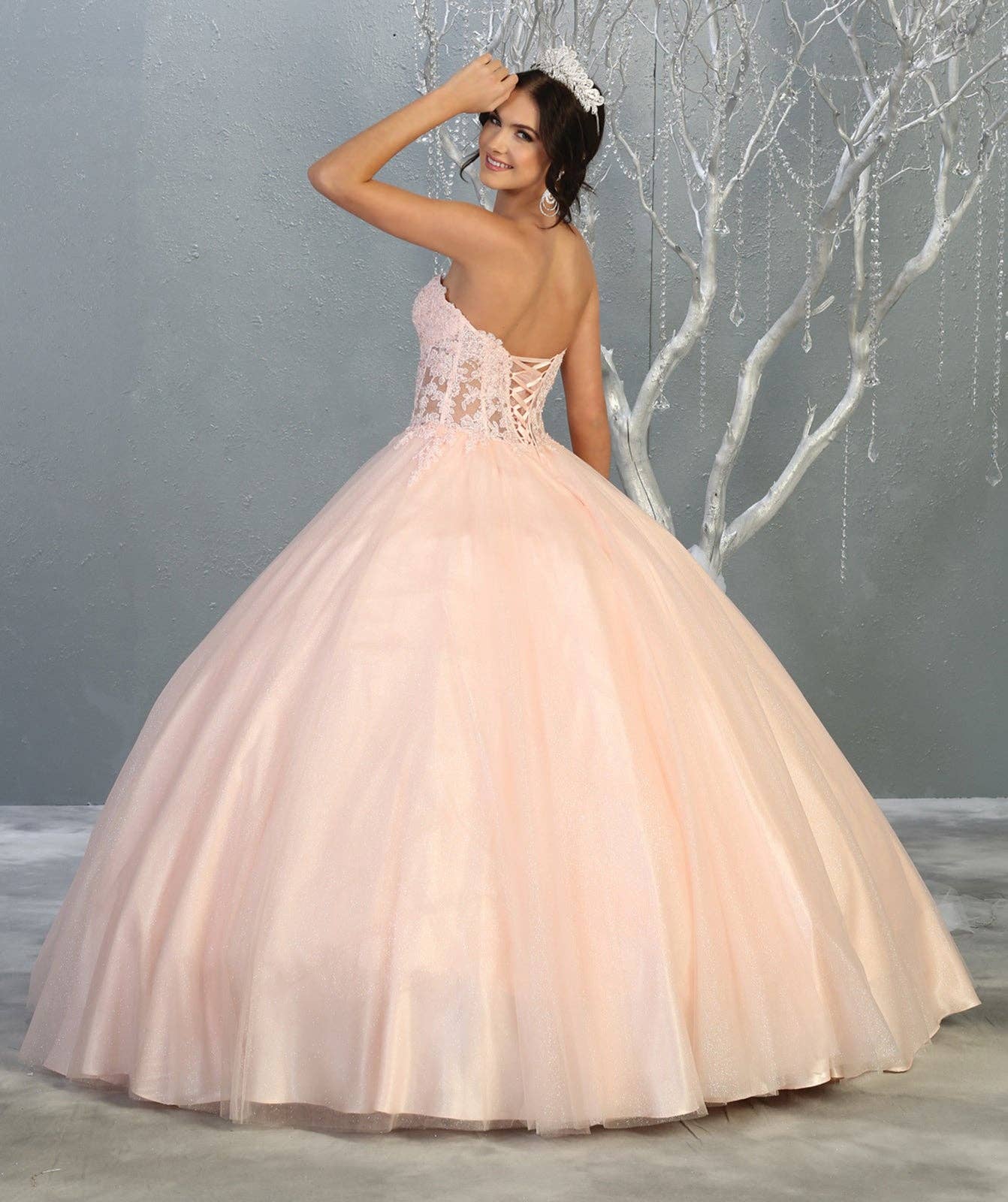LA Merchandise – wholesale Gown – Women's – LA141 Strapless Lace Bodice Quinceanera Ball Gown1