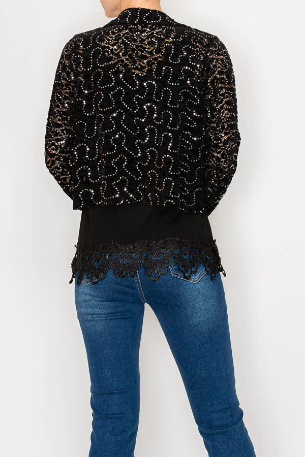 BK Cropped Sequin Embellished Button-Up Jacket - 4811BK for wholesale on Faire2