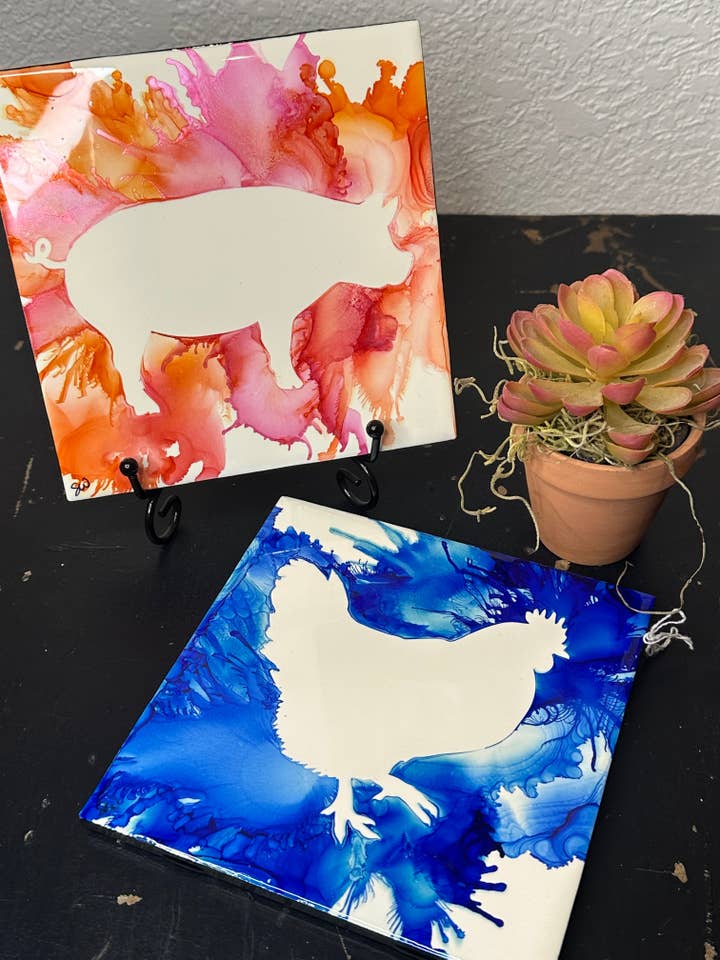 Farm Animal Handpainted Hotplates- Set of 2 for wholesale by Red Shed Redos Artistry
