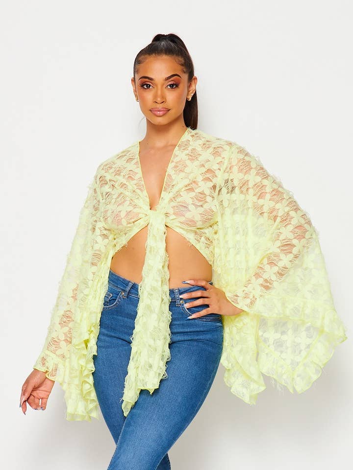 Fields of Flowers Cropped Tie Front Cardigan (HGT6790) for wholesale by Hot & Delicious