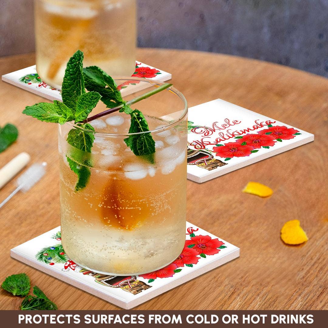 3dRose - Venta al por mayor Posavasos - 3dRose, Mele Kalikimaka, hawaiano para Feliz Navidad y Papá Noel Tiki, Posavasos2