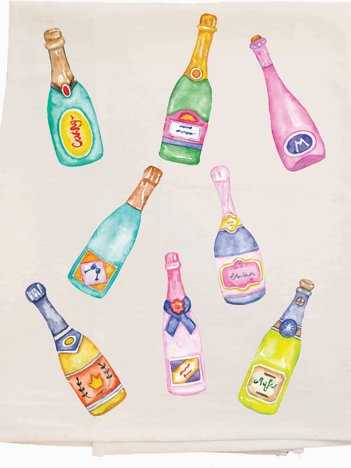 Champagne Art Tea Towel for wholesale by Bunnies and Bows