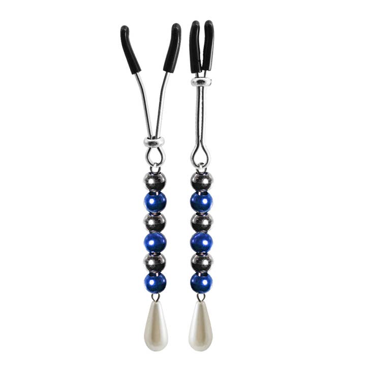 Pince à tétons avec perles anodisées Perle - Bleu - pour la vente par Bijoux De Nip
